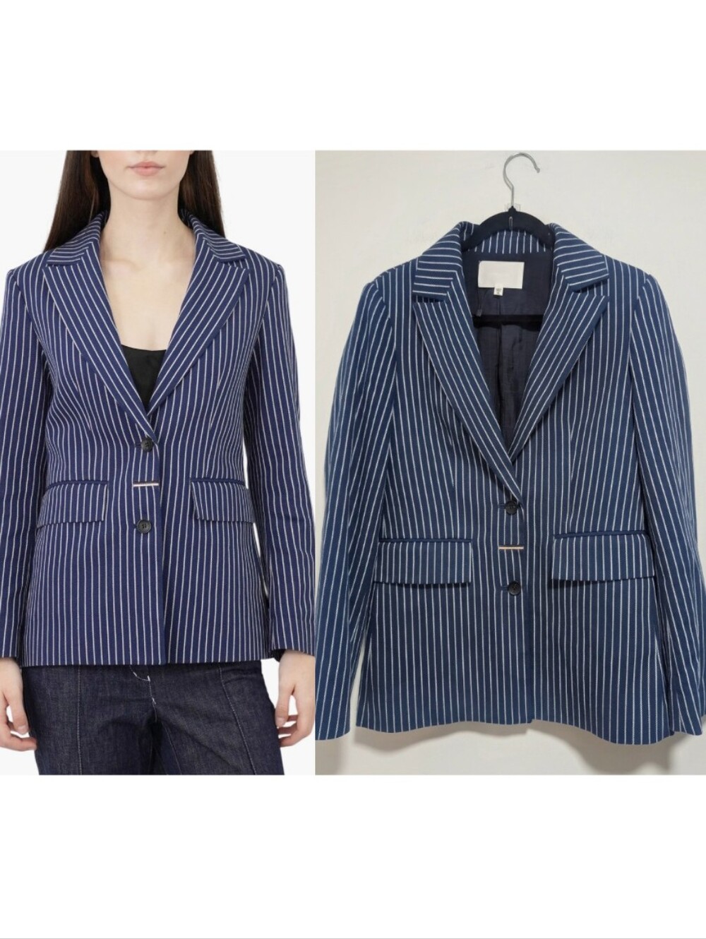 MOUSSY VINTAGE | Striped Cotton Single-Breasted Tailored Blazer In Blue